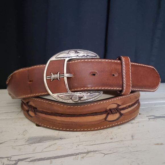 Justin Boots Other - Justin 'Fenced In' Leather Belt C10817 in Saddle Brown - Size 42